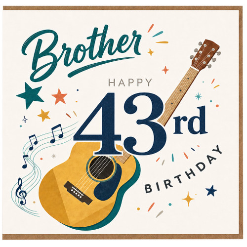 Brother 43rd Birthday Card, Happy Birthday Guitar Music Theme