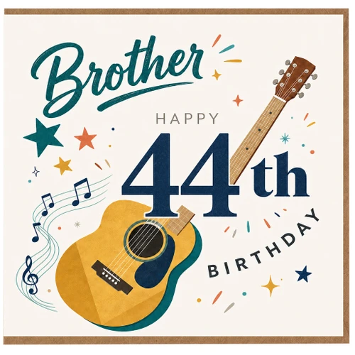 Brother 44th Birthday Card, Guitar Music Theme Birthday Card