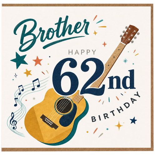 Brother 62nd Birthday Card, Musical Guitar Birthday Card for Brother