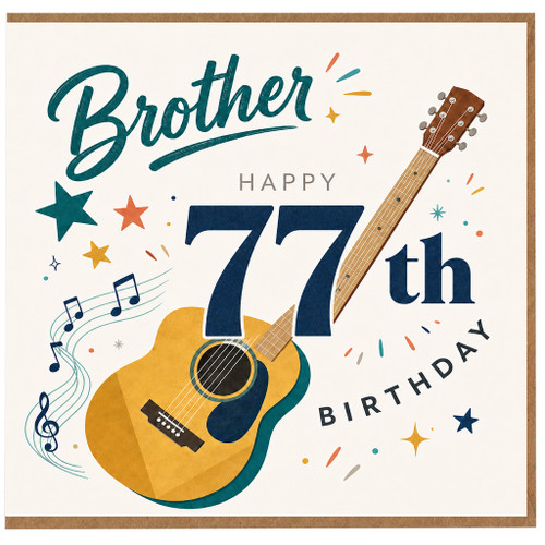 Brother 77th Birthday Card, Happy 77th Birthday Guitar Music Design
