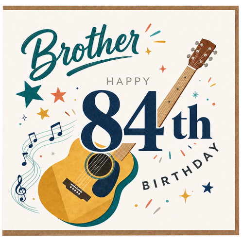 Brother 84th Birthday Card, Happy Birthday Guitar Music Card