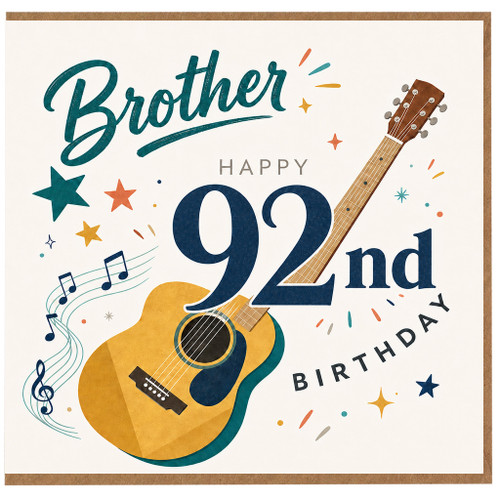 Brother 92nd Birthday Card, Musical Guitar Birthday Card