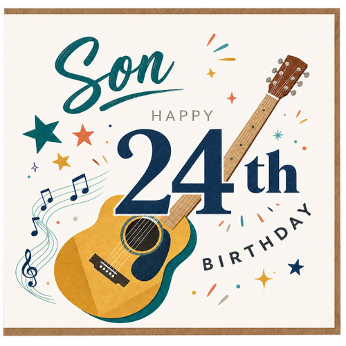 Son 24th Birthday Card, Musical Guitar Birthday Card for Son