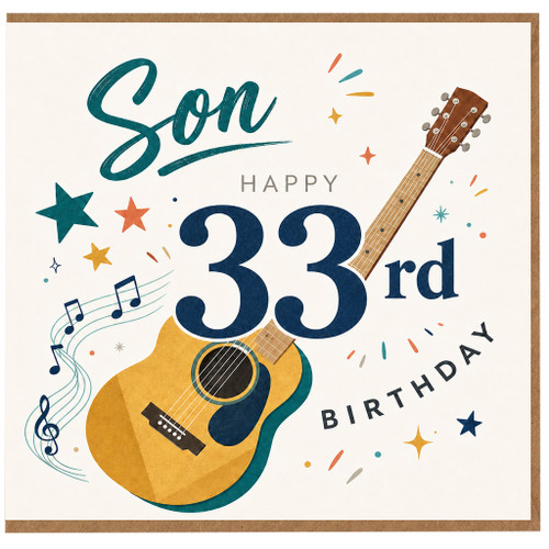 33rd Birthday Card for Son, Musical Guitar Birthday Card