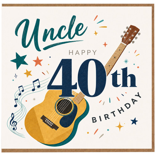 Uncle 40th Birthday Card, Happy 40th Birthday Music Guitar Card