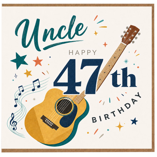 Uncle 47th Birthday Card, Music Themed Guitar Birthday Card