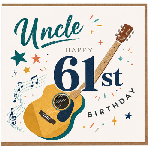Uncle 61st Birthday Card - Happy Birthday Guitar Music Design