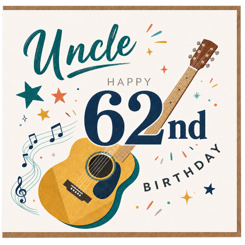 Uncle 62nd Birthday Card, Musical Guitar Birthday Card