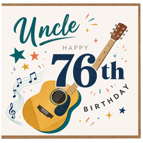 Uncle 76th Birthday Card, Musical Guitars and Stars Design