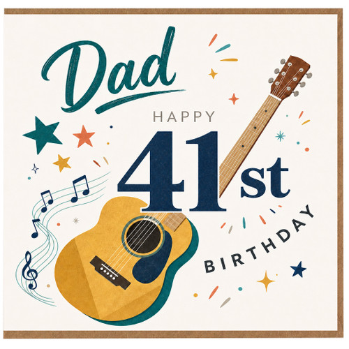 Dad 41st Birthday Card, Musical Guitar Happy Birthday Card