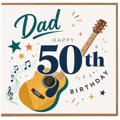 Dad 50th Birthday Card, Guitar Music Themed Birthday Card