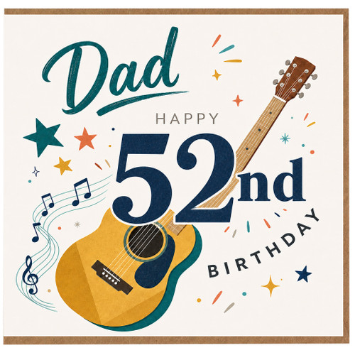 52nd Birthday Card for Dad, Guitar Music Theme Happy Birthday Card
