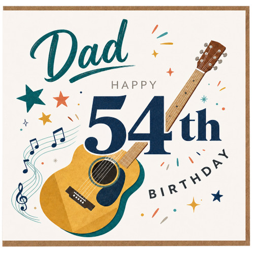 Dad 54th Birthday Card, Music and Guitar Design