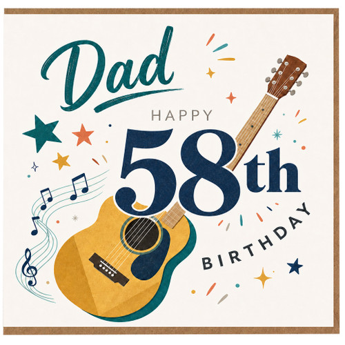 58th Birthday Card for Dad, Musical Guitar Happy Birthday Card