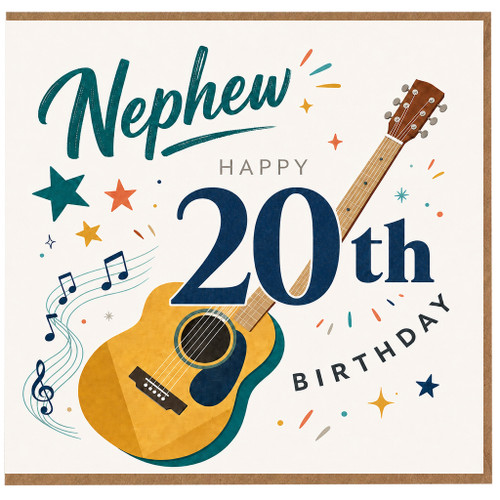 Nephew 20th Birthday Card, Guitar and Music Theme