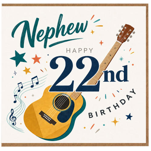 Nephew 22nd Birthday Card, Happy 22nd Birthday Guitar and Music Design