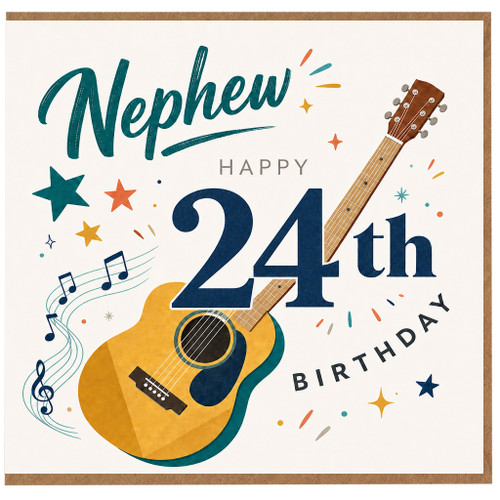 Nephew 24th Birthday Card, Guitar Music Theme