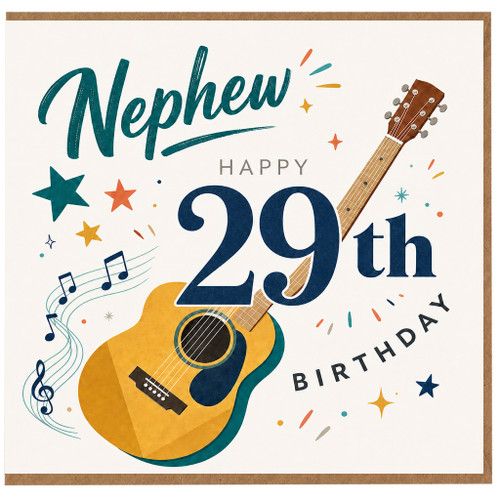 Nephew 29th Birthday Card, Musical Guitar Birthday Card for Nephew