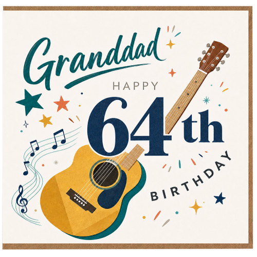 Granddad 64th Birthday Card, Guitar Music Happy Birthday Card