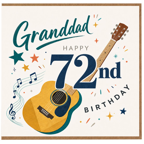 Granddad 72nd Birthday Card, Musical Guitar Happy Birthday Card