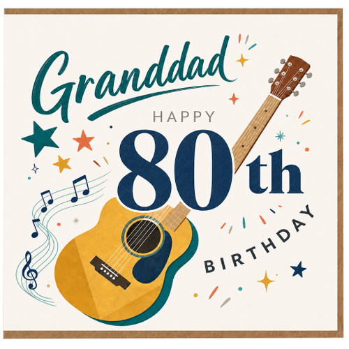 Granddad 80th Birthday Card, Happy Birthday with Guitars