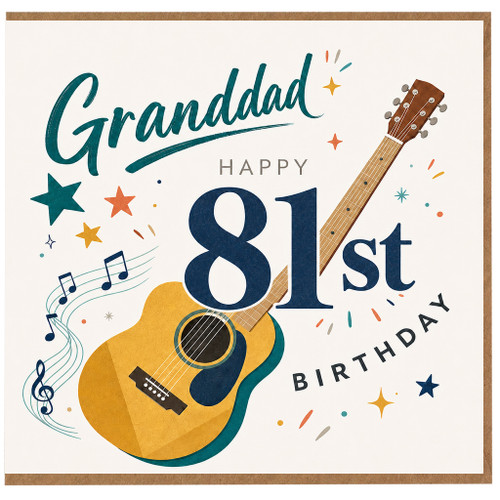 Granddad 81st Birthday Card, Music and Guitar Design Birthday Card