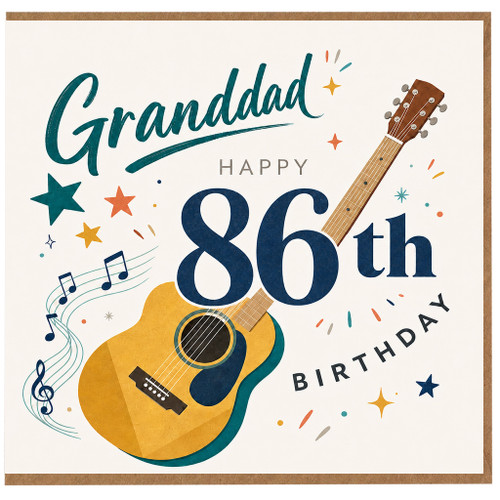 Granddad 86th Birthday Card, Happy Guitar Music Birthday Card