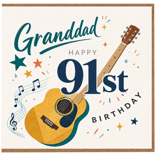 Granddad 91st Birthday Card, Musical Guitar Happy Birthday Card