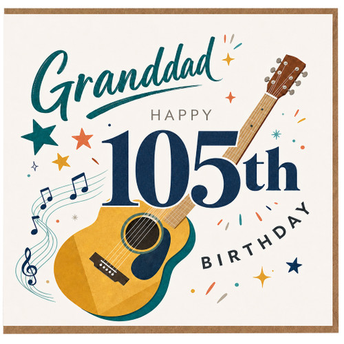 Granddad 105th Birthday Card, Happy Birthday Guitar Music Card