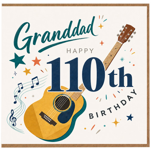 Granddad 110th Birthday Card, Music and Guitar Design