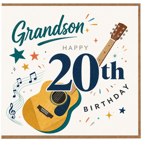 20th Birthday Card for Grandson, Happy Birthday Guitar Music Design