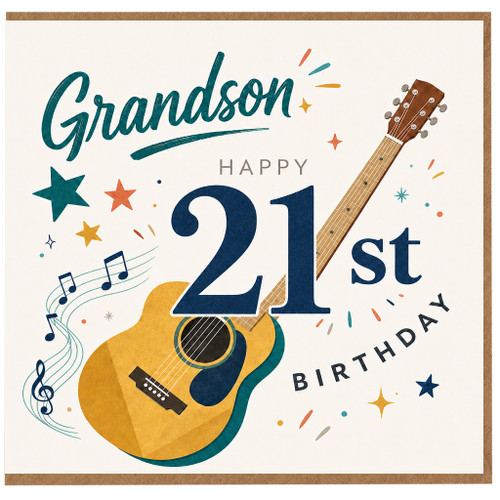 Grandson 21st Birthday Card, Happy 21st Birthday Guitar Music Design