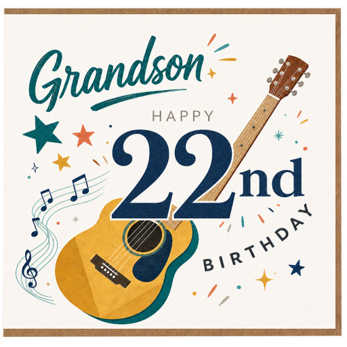 Grandson 22nd Birthday Card, Music Theme Guitar Birthday Card