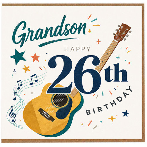 Grandson 26th Birthday Card, Happy 26th Birthday Guitar Card