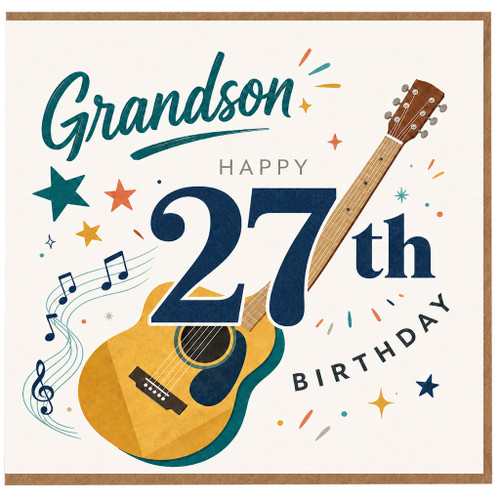 Grandson 27th Birthday Card, Musical Guitar Happy Birthday Card