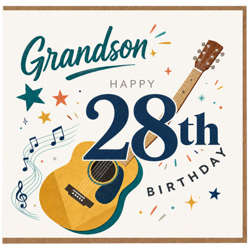 Grandson 28th Birthday Card, Musical Guitar Birthday Card