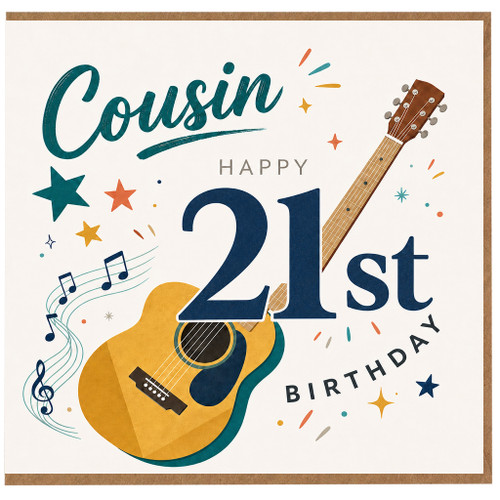 Cousin 21st Birthday Card, Musical Guitar Birthday Card
