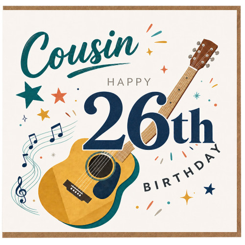 Cousin 26th Birthday Card with Guitar Design
