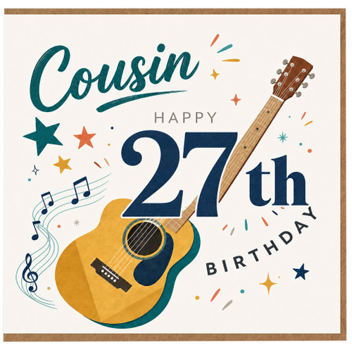 Cousin 27th Birthday Card, Musical Guitar Birthday Card