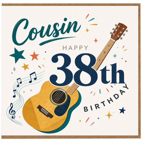 Cousin 38th Birthday Card, Music Guitar Birthday Card