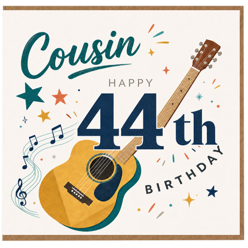 Cousin 44th Birthday Card, Happy 44th Birthday with Guitars and Music Design