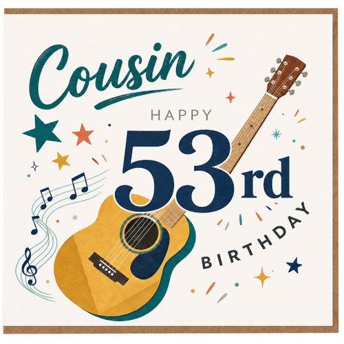 53rd Birthday Card for Cousin, Music and Guitar Birthday Card