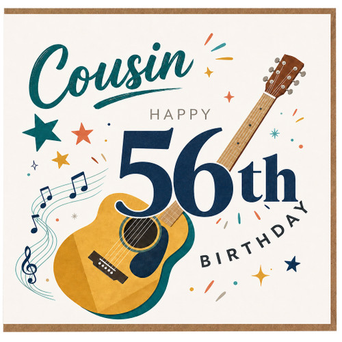 Cousin 56th Birthday Card, Musical Guitars and Music Notes Design