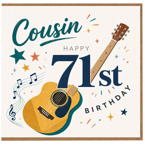 Cousin 71st Birthday Card, Happy Birthday Guitar Music Design