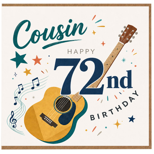 Cousin 72nd Birthday Card, Happy Birthday Guitar Musical Card