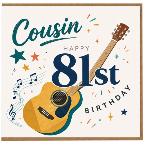 81st Birthday Card for Cousin, Musical Guitar Birthday Card
