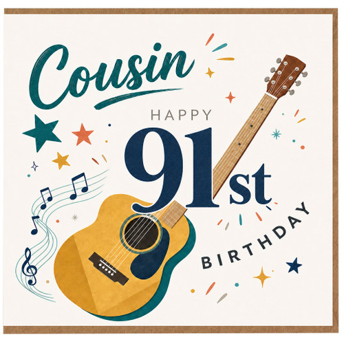 Cousin 91st Birthday Card, Musical Guitar Design