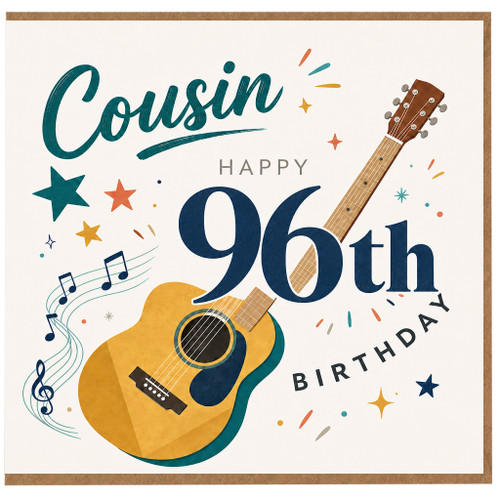 Cousin 96th Birthday Card, Musical Guitar Design Happy 96th Birthday Card