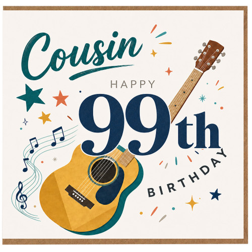 99th Birthday Card for Cousin, Happy 99th Birthday Music and Guitar Design
