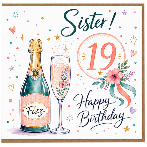 Sister 19th Birthday Card, Happy Birthday Card for Sister